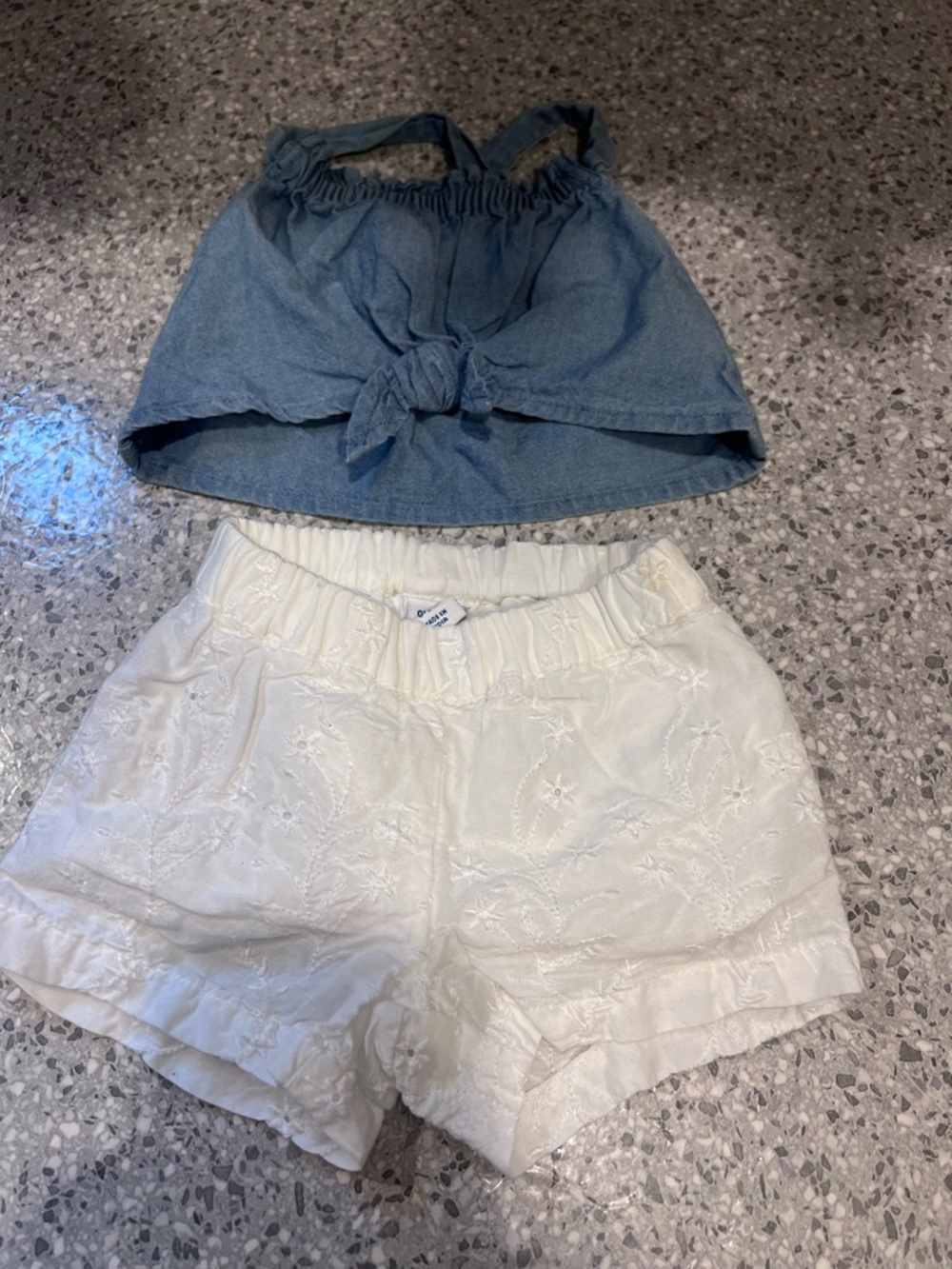 Old Navy & Carters: Girls Blue Chambray Top & White Eyelet Shorts Set
